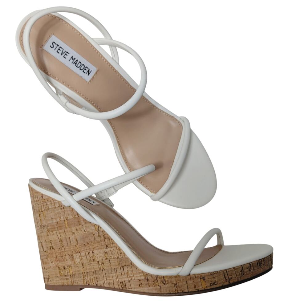 Steve Madden 10 Udell cork wedge white leather sandal heel strappy platofrm cute
